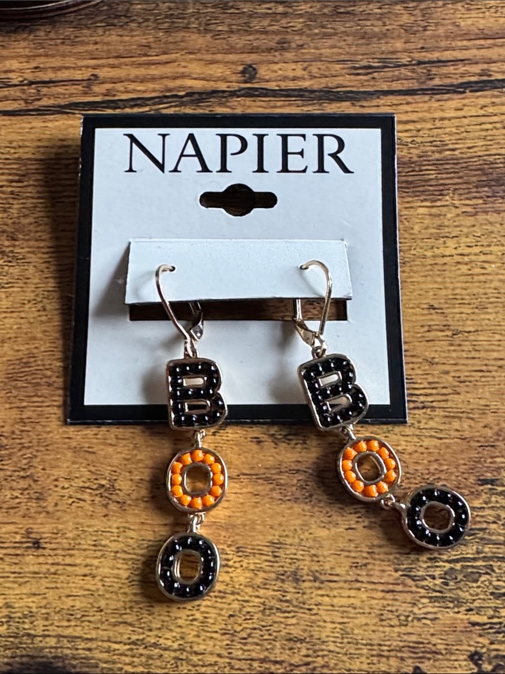Napier Halloween BOO Dangle Earrings with Black rand Orange Accents - Picture 2 of 3